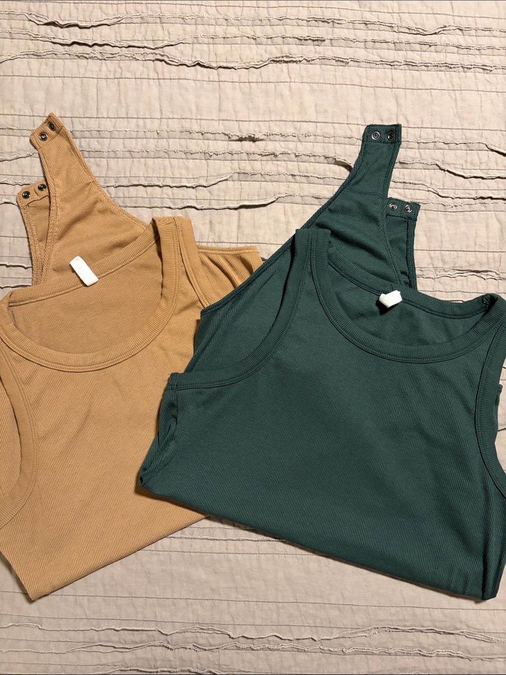 Women’s Ribbed Tank Top Body Suit- Forest Green and Camel